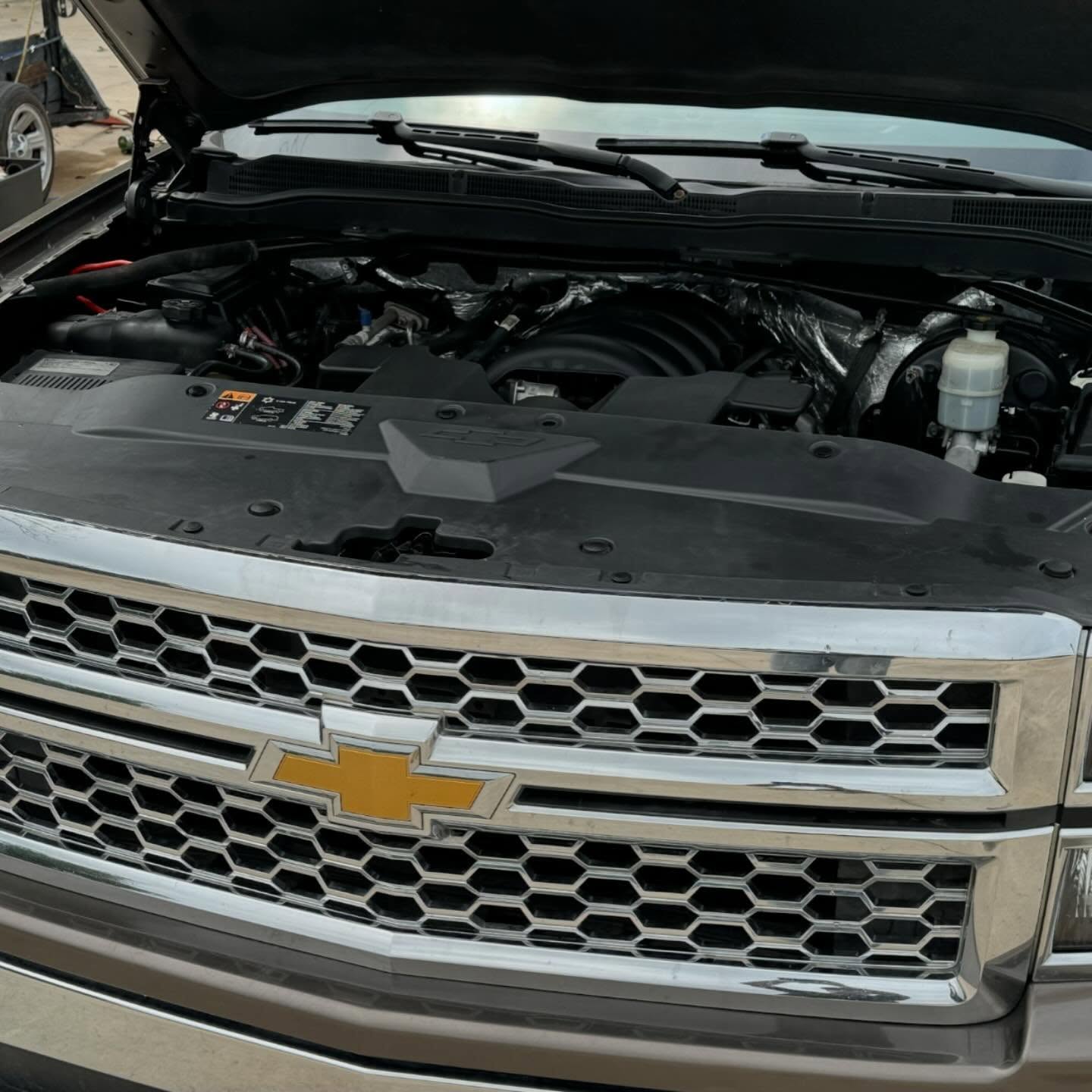Clean Silverado engine bay after detail